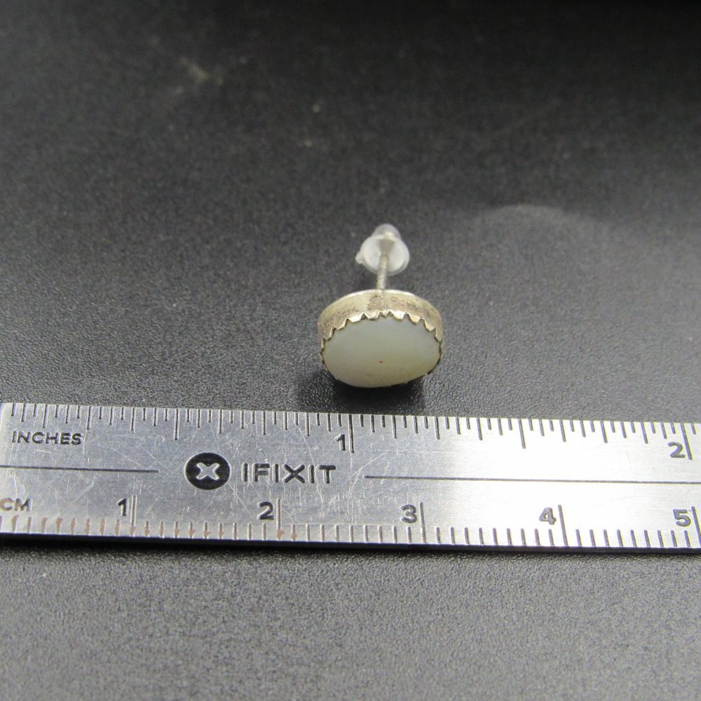 Sterling Silver Rustic Oval White Shell Stud Earr… - image 6